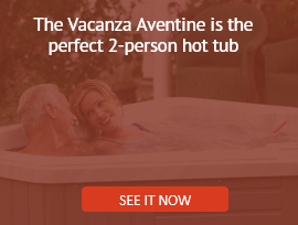 a couple relaxes in a vacanza aventine two person hot tub jacuzzi