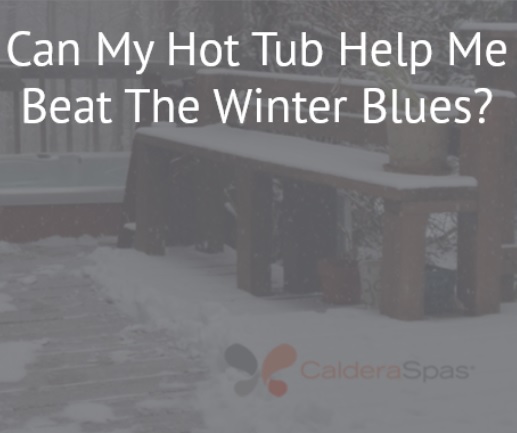 grey veiled image of a hot tub on a deck in the snow with the title and link to an article titled can my hot tub help me beat the winter blues