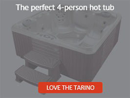 a three quarter image of the vacanza tarino and hot tub steps behind a gray mask links to the tarino model page